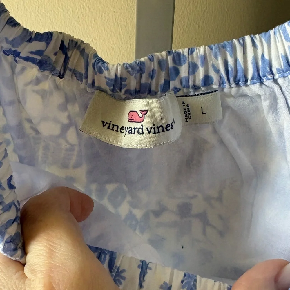 Vineyard Vines EUC Painted Patchwork Off The Shoulder 100% Cotton Romper Size L - Picture 6 of 13